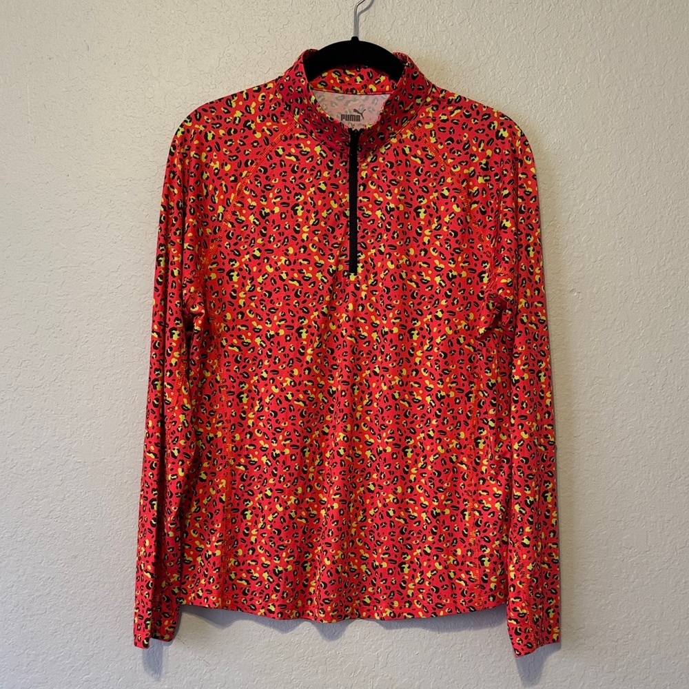 Puma Red Leopard Print Long Sleeve Top